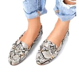 Coach Nadia Snake Skin Loafers w Tassel Ties in Black Beige & Tan Size 71/2 - 8